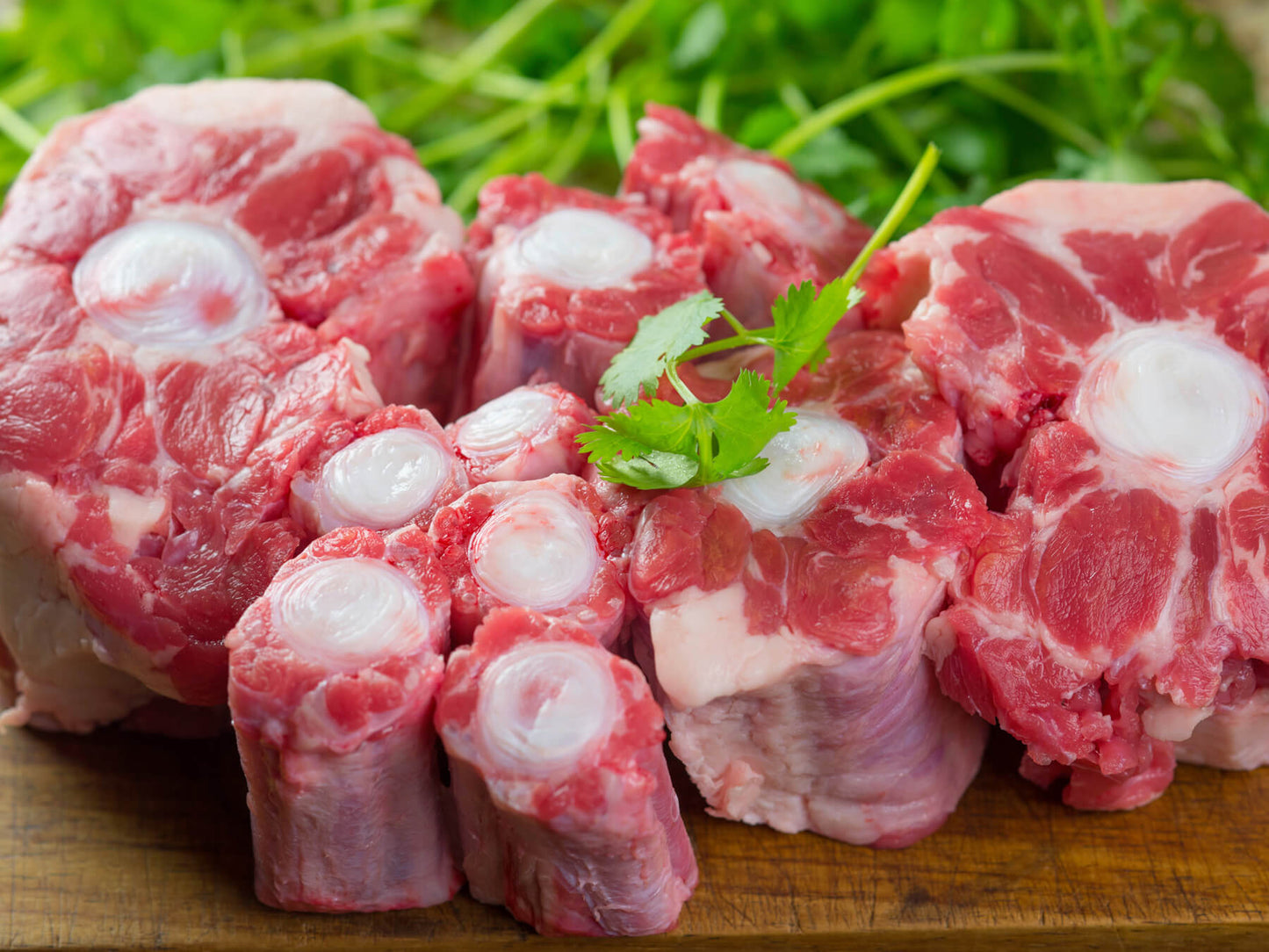 Fresh beef oxtail cut for soups and stews
