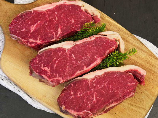 Raw sirloin steak from local farm raised cattle