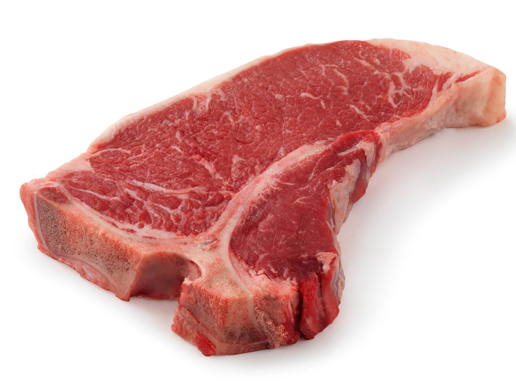 Raw T-Bone beef steak from local farm raised cattle